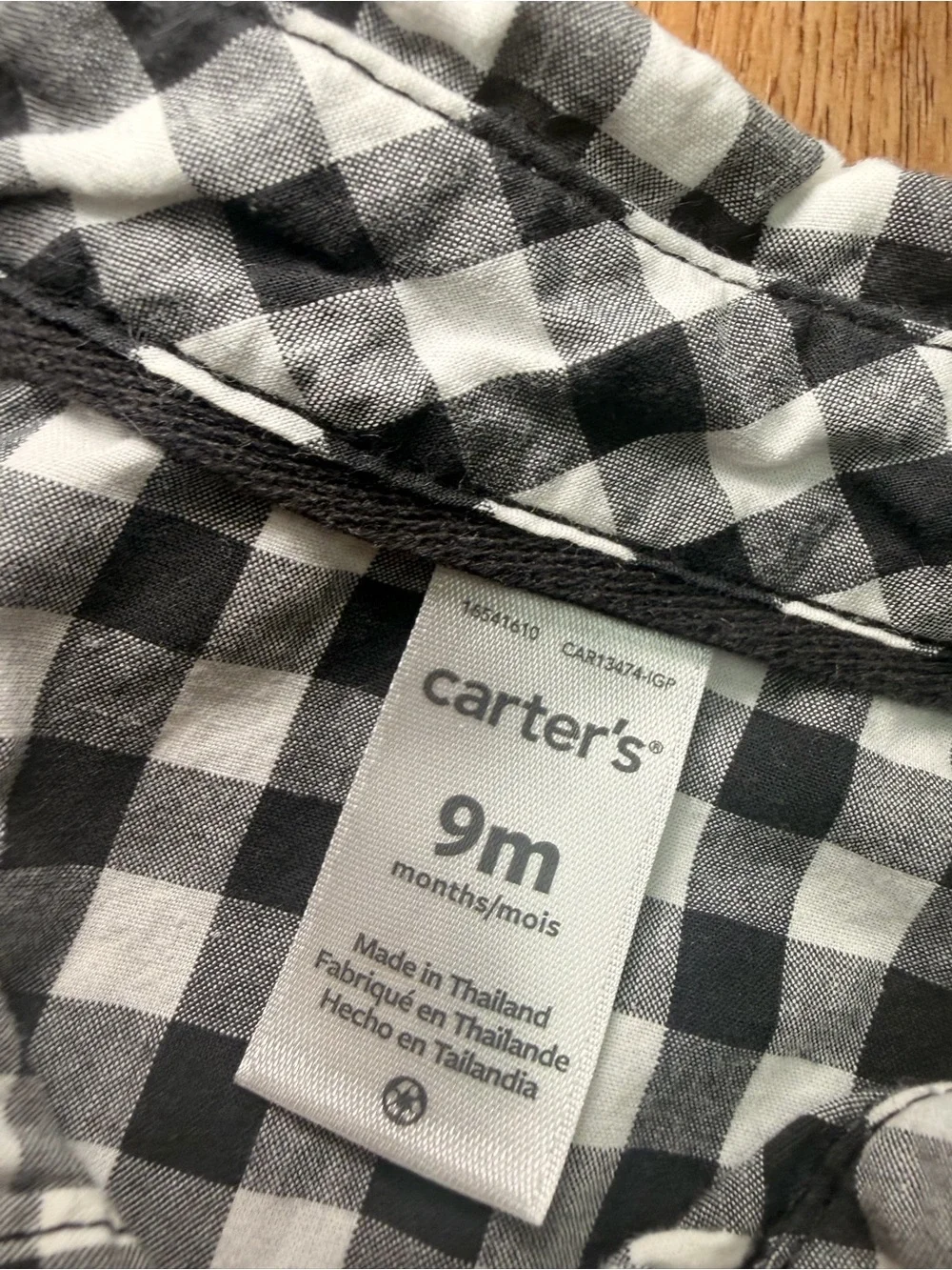 Carter’s Gingham Button Down Collared Romper 9M Cotton